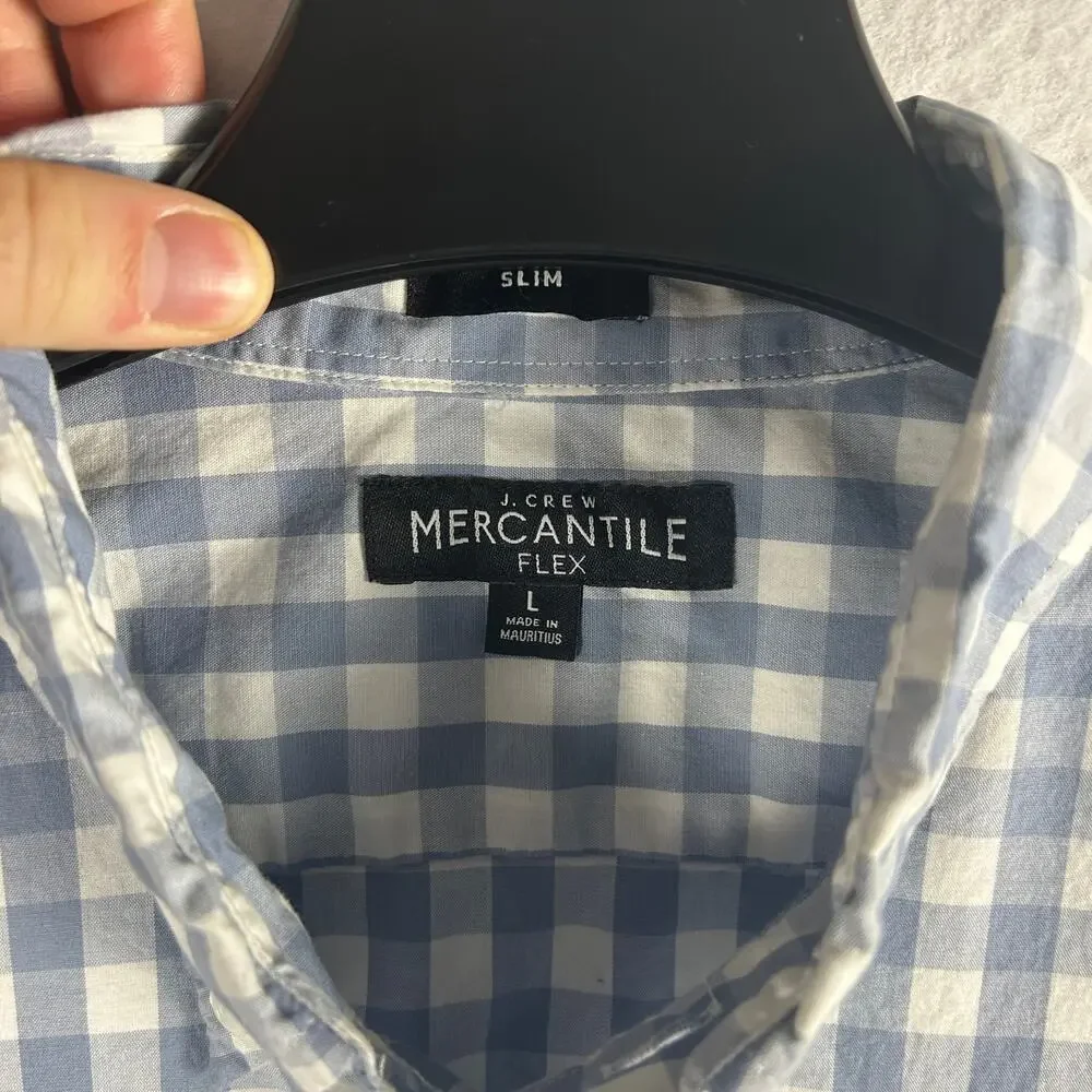 J Crew Mercantile Flex Button Down Shirt Men's Large Slim Fit Blue Gingham Check - Picture 3 of 13
